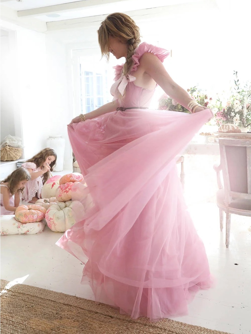 NWT LoveShackFancy Macron Dusty Pink Tulle Maxi Gown 10